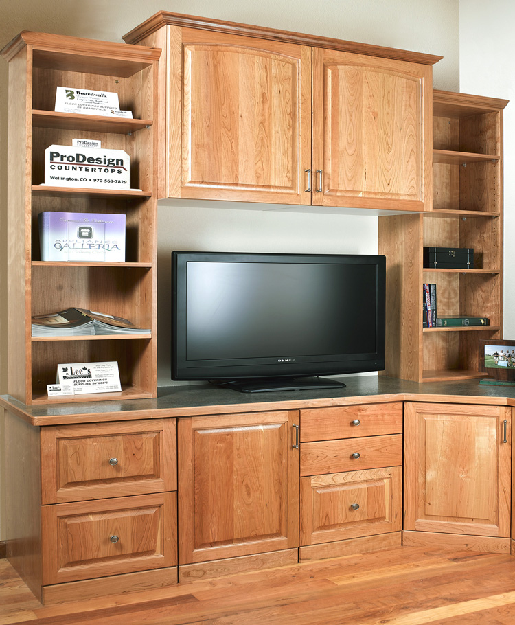 home office natural wood cabinets by Alpine Cabinet Manufacturer Colorado